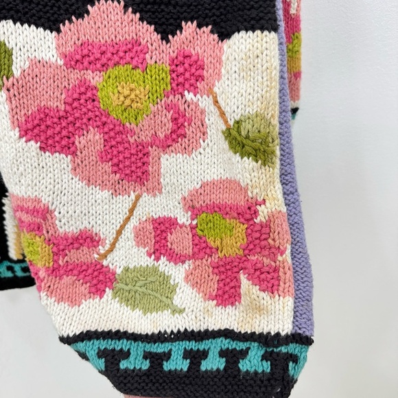Vintage 80’s Jennifer Reed hand knitted floral sweater Aztec Sz  Medium Fringe - Picture 3 of 8